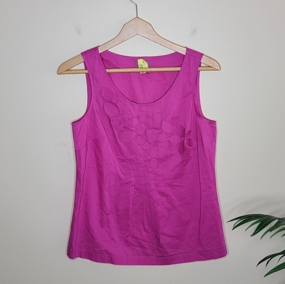 Ann Taylor | Magenta Pink Tank Top with Floral 3D Applique - Picture 1 of 4